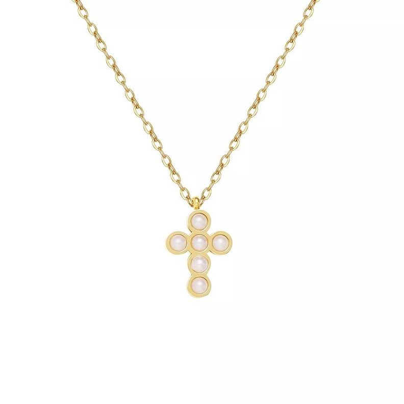 Collar Cruz De Perlas Oro 18kt Exclusivo Bañado-0
