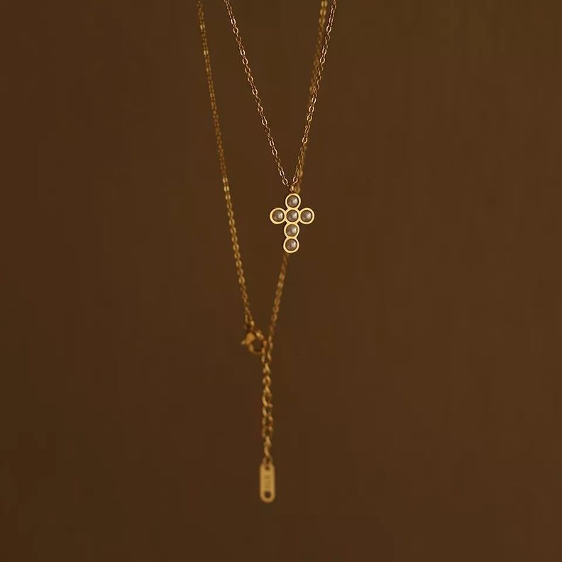 Collar Cruz De Perlas Oro 18kt Exclusivo Bañado-2