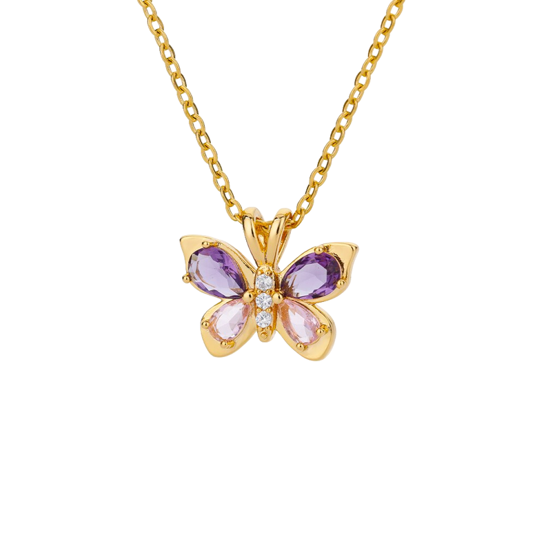 Collar Exclusivo Mariposa Oro 18kt Amatista Bañado-0