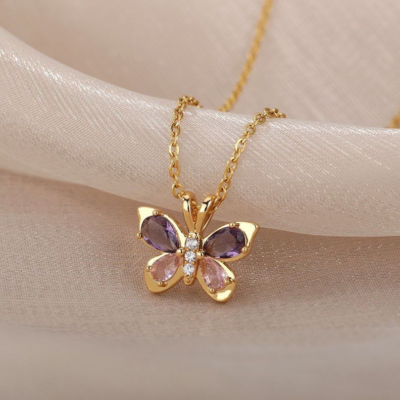 Collar Exclusivo Mariposa Oro 18kt Amatista Bañado-1