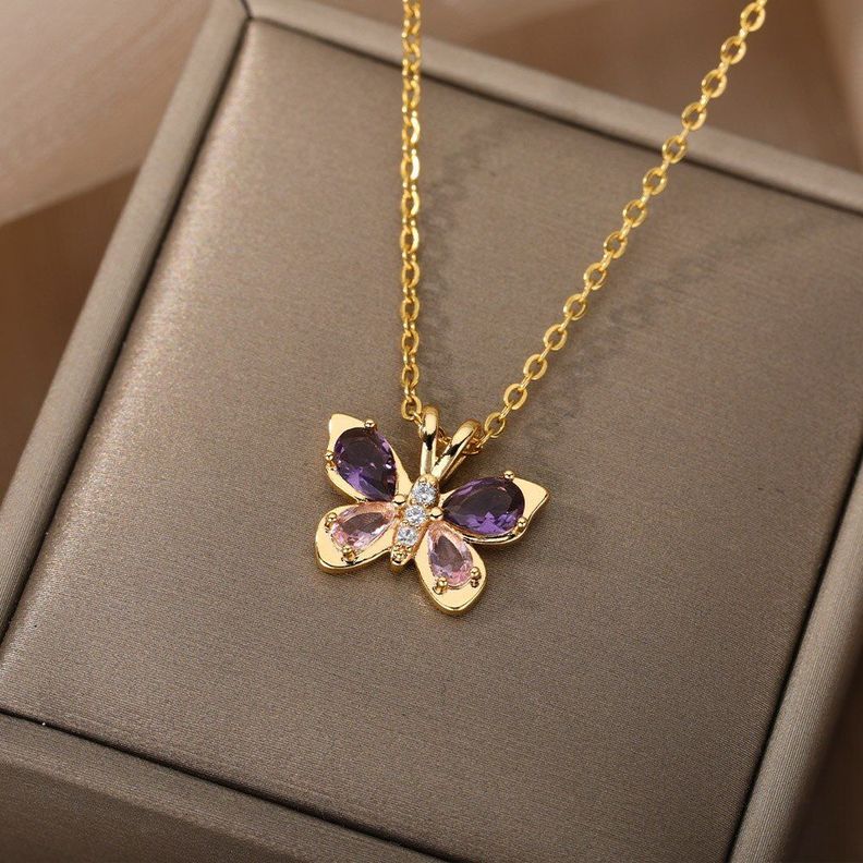 Collar Exclusivo Mariposa Oro 18kt Amatista Bañado-2