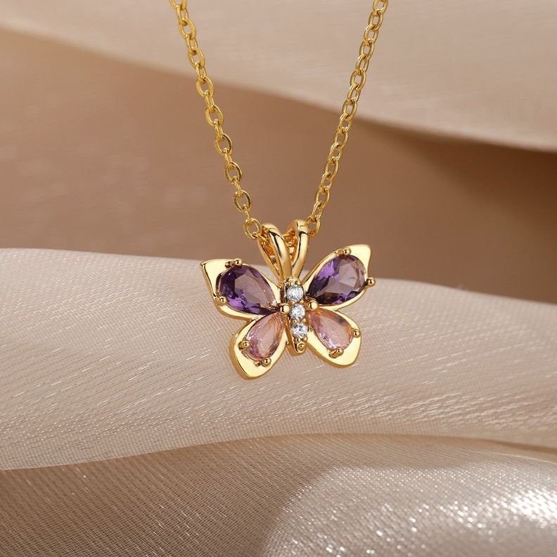 Collar Exclusivo Mariposa Oro 18kt Amatista Bañado-3