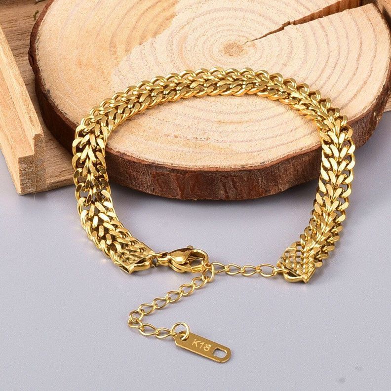 Pulsera Mujer Ajustable Tejido Grueso Oro Sello 18k Bañado-3