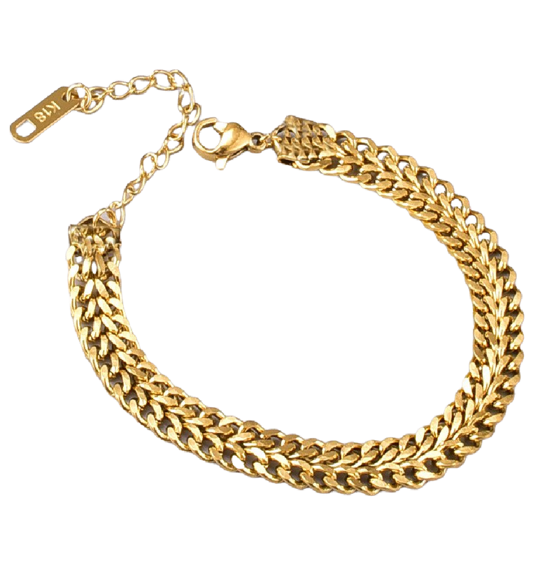 Pulsera Mujer Ajustable Tejido Grueso Oro Sello 18k Bañado-0