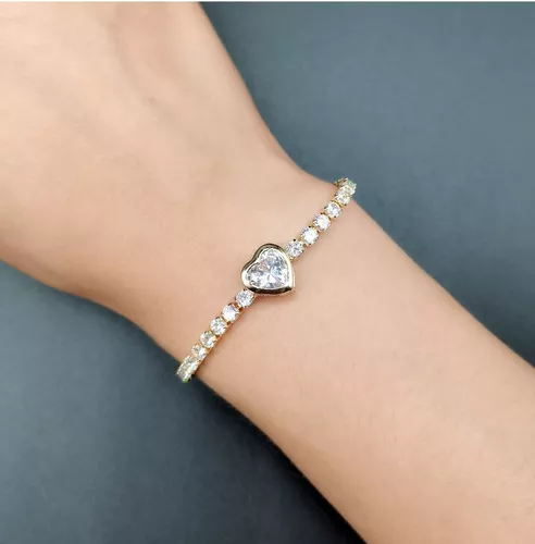 Pulsera Corazón Hechas Con Cristales Oro bañado Ajustable-1