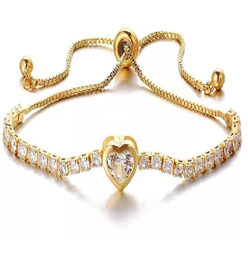Pulsera Corazón Hechas Con Cristales Oro bañado Ajustable-0