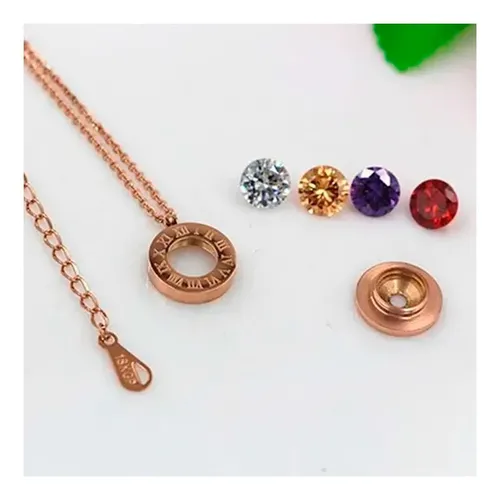 Collar Cambio De Circones Baño Oro Rosa 18k Juvenil Mujer -1