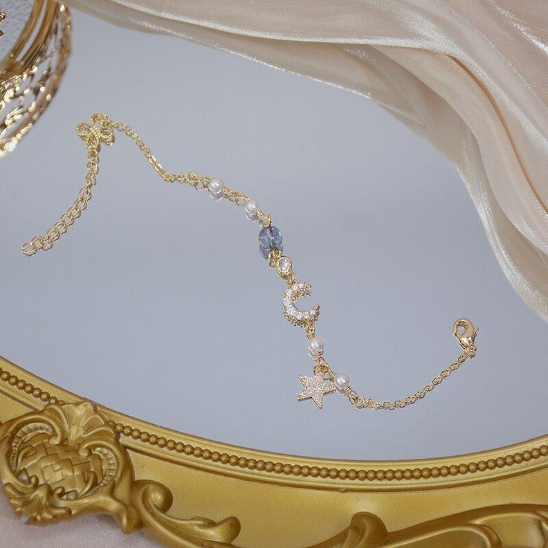 Pulsera Luna Con Cristal Perlas Baño Oro Amarillo 18kt-1