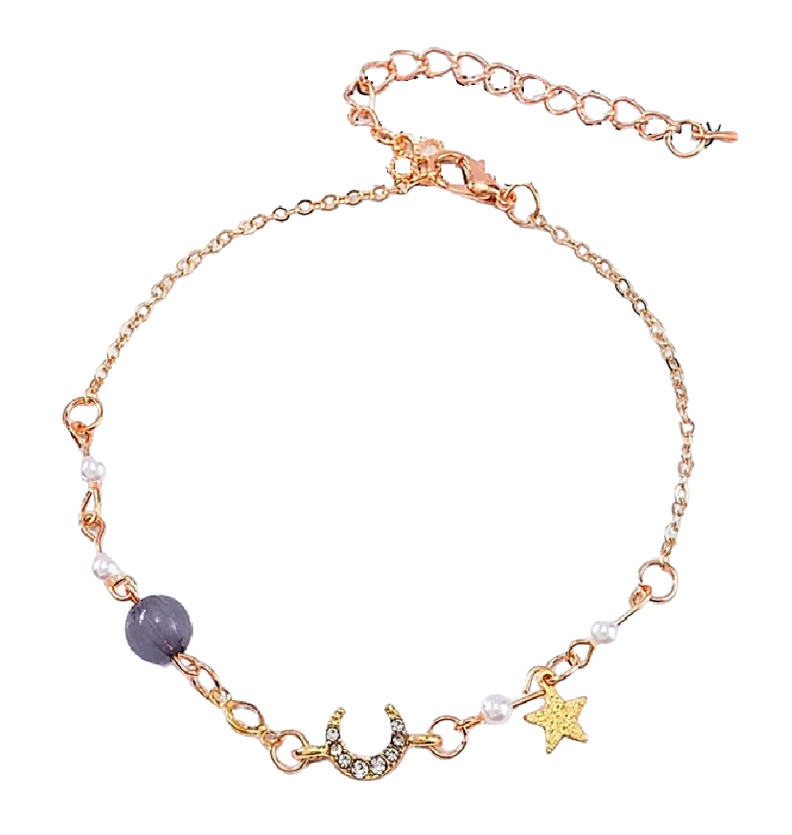 Pulsera Luna Con Cristal Perlas Baño Oro Amarillo 18kt-0