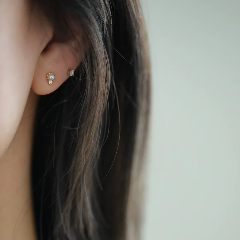 Aros Perla Oro 18kt Sobre Plata 925 Delicado Exclusivo Diseño-1