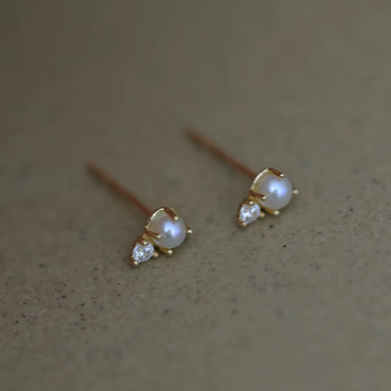 Aros Perla Oro 18kt Sobre Plata 925 Delicado Exclusivo Diseño-2