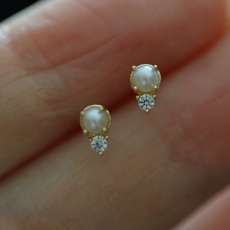 Aros Perla Oro 18kt Sobre Plata 925 Delicado Exclusivo Diseño-3