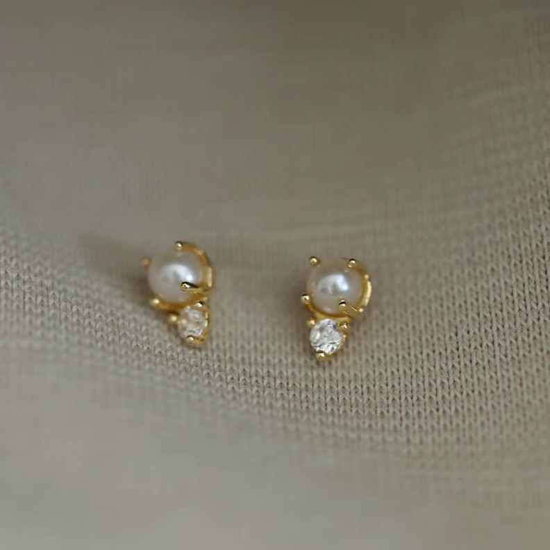 Aros Perla Oro 18kt Sobre Plata 925 Delicado Exclusivo Diseño-6