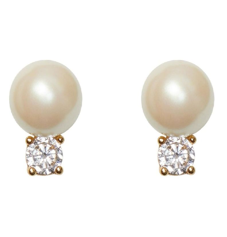 Aros Perla Oro 18kt Sobre Plata 925 Delicado Exclusivo Diseño-0