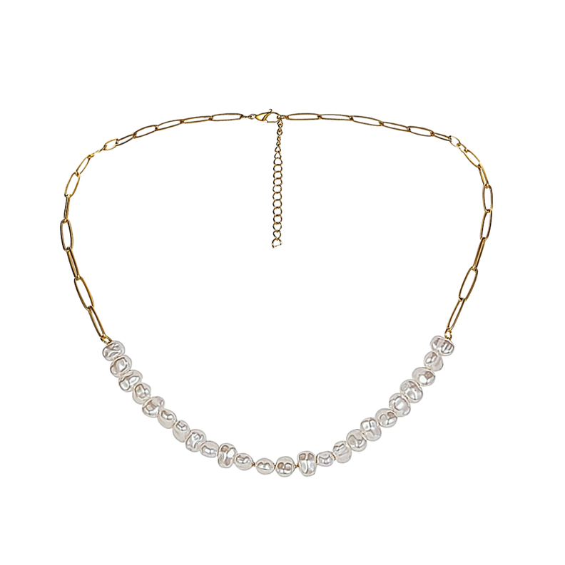 Collar Perlas Asimétrica Baño Oro 18kt sello 18k -0