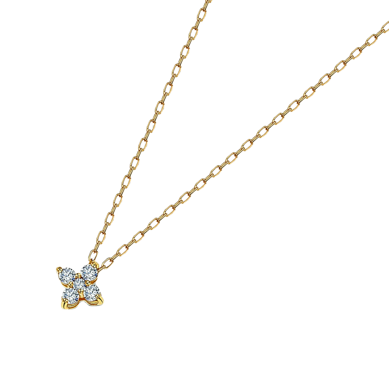 Collar Diamante 4 Petalos Diamante Baño Oro 18kt - Dorado / Talla única-0
