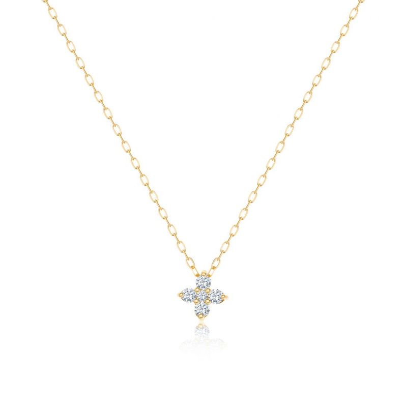 Collar Diamante 4 Petalos Diamante Baño Oro 18kt - Dorado / Talla única-2
