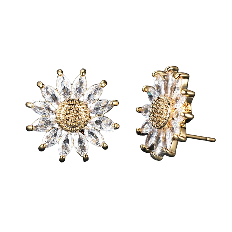 Aros Flor Girasol De Cristales Oro 18kt -exclusivo bañado-0
