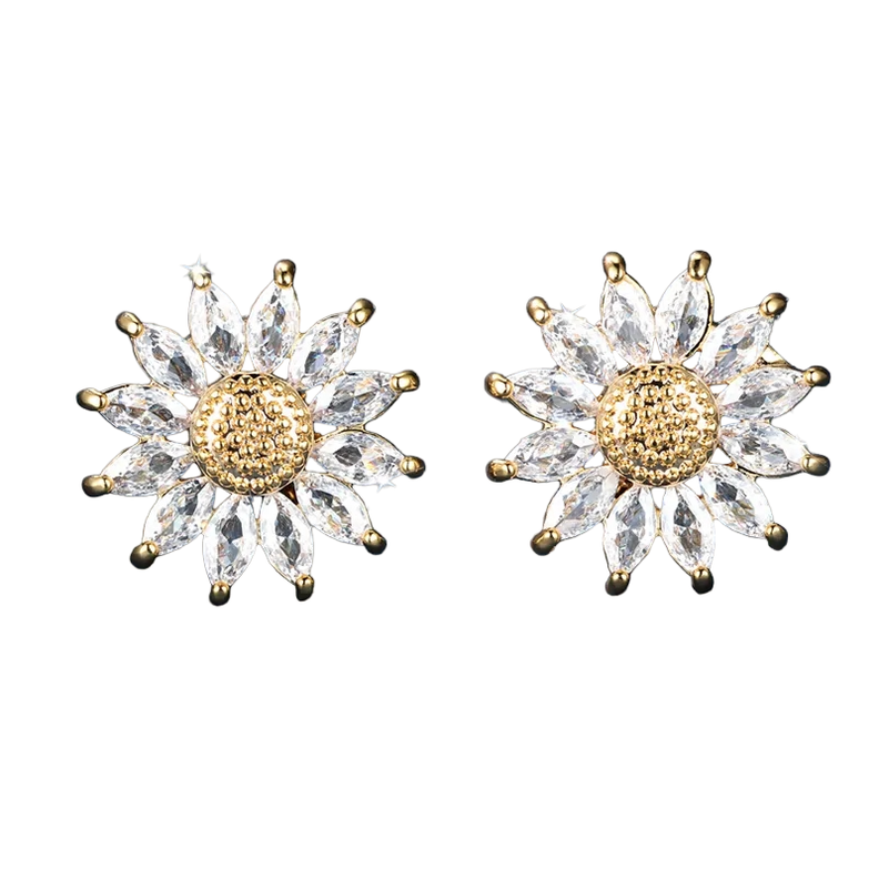 Aros Flor Girasol De Cristales Oro 18kt -exclusivo bañado-1