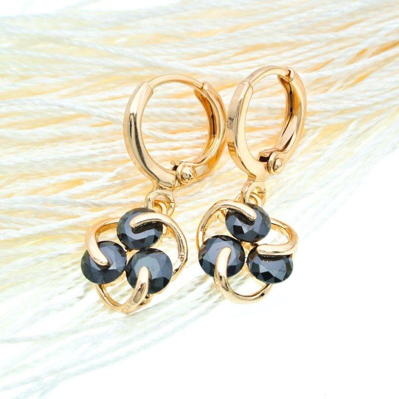 Aros Pendientes Puntos baño Oro 18kt Con Cristales LUXURYJOYASCL-1