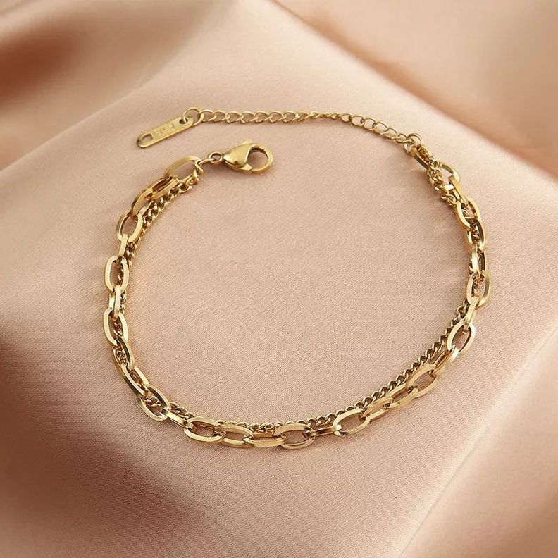 Pulsera Mujer Con Baño De Oro 18kt Asimetrica-1