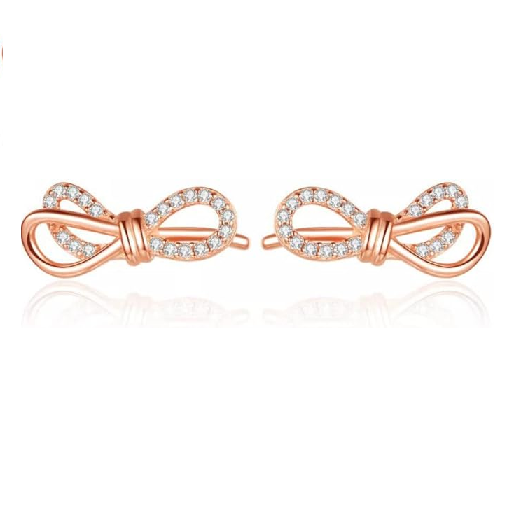 Aros Swan Lazo Oro Rosa 18kt Con Cristales -exclusivo bañado-0