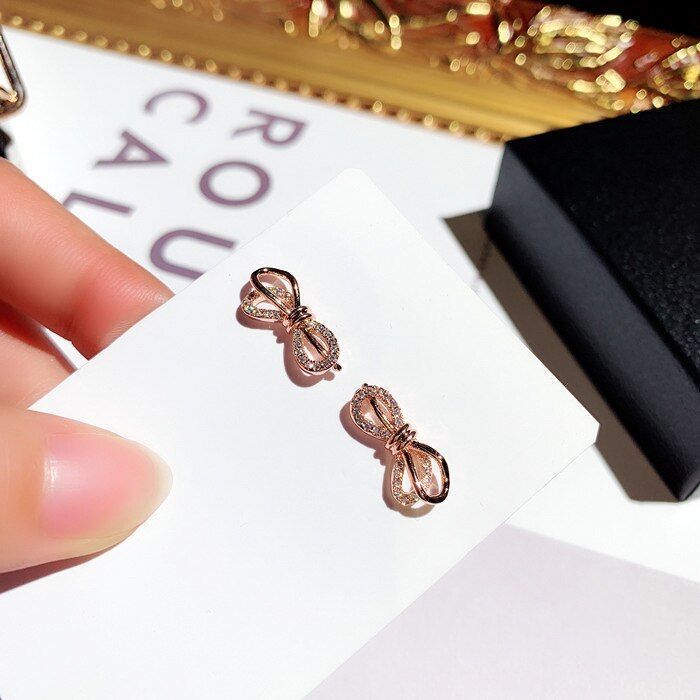 Aros Swan Lazo Oro Rosa 18kt Con Cristales -exclusivo bañado-1