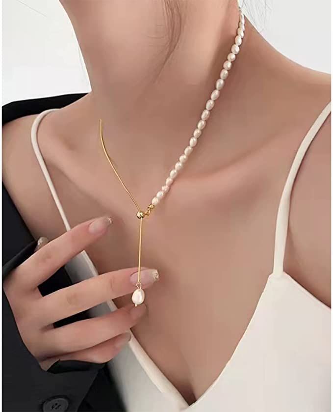 Collar Perlas De Agua Dulce Autenticas Oro 18kt bañado LJ -2