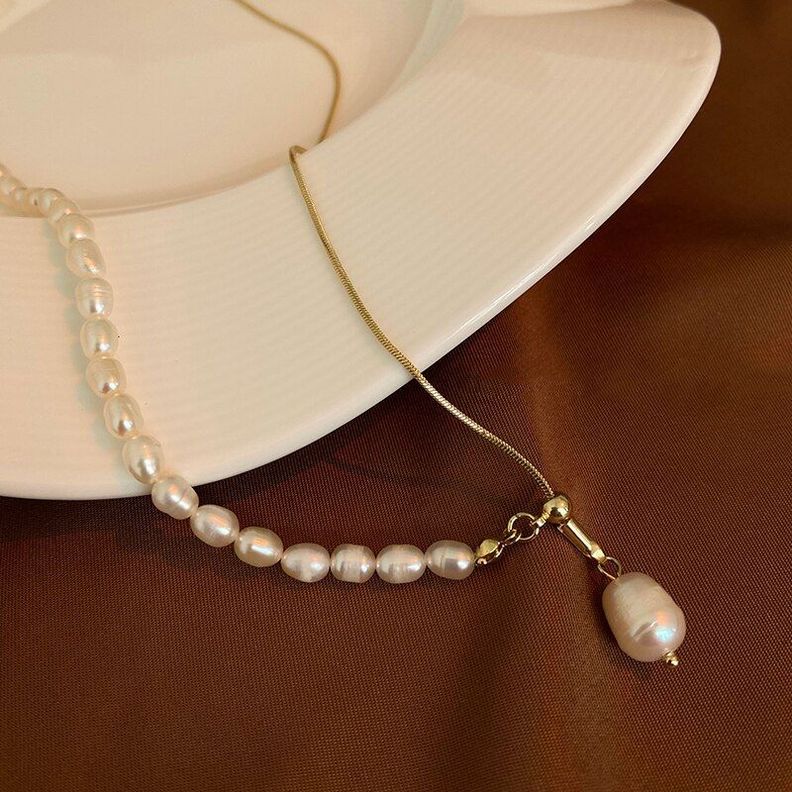 Collar Perlas De Agua Dulce Autenticas Oro 18kt bañado LJ -3