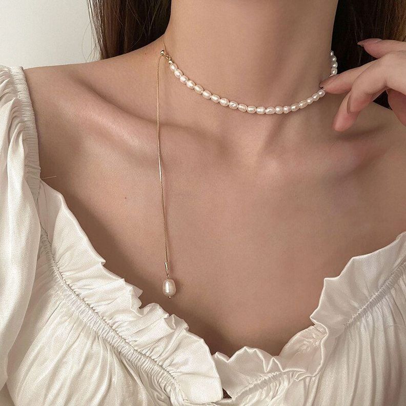 Collar Perlas De Agua Dulce Autenticas Oro 18kt bañado LJ -4