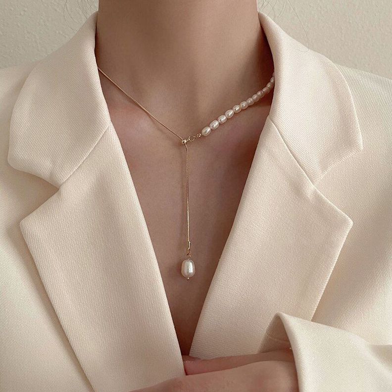Collar Perlas De Agua Dulce Autenticas Oro 18kt bañado LJ -5