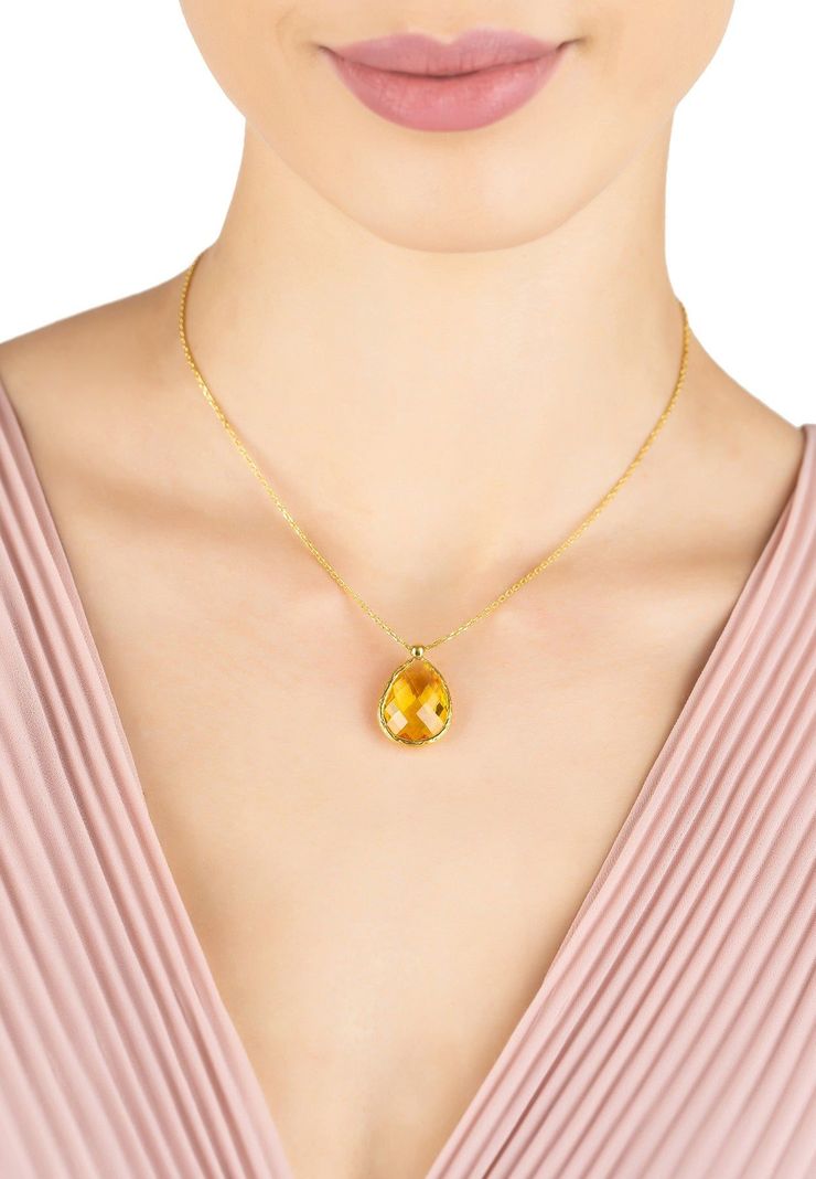 Collar Oro 18k Sólido Con Piedra Citrino 12x16 Mm LUXURYJOYASCL-1
