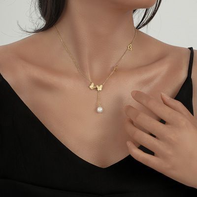 Collar Mariposa Perla Doble Baño Oro 18kt-2