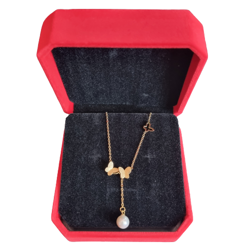 Collar Mariposa Perla Doble Baño Oro 18kt-3