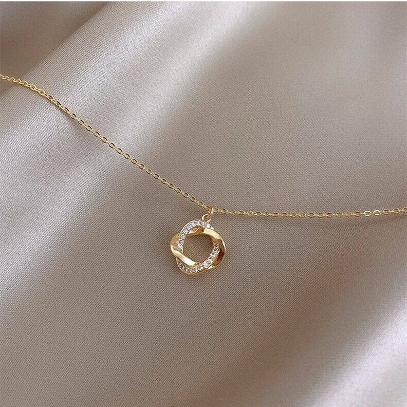 Collar Circulo Entrelazad Diamante Oro 18kt Bañado Vermeil -1
