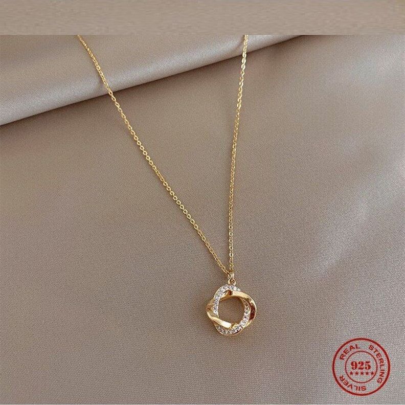 Collar Circulo Entrelazad Diamante Oro 18kt Bañado Vermeil -3