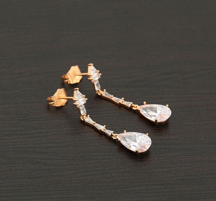 Aros Pendientes Colgantes Baño Oro 18kt Con Cristales --1