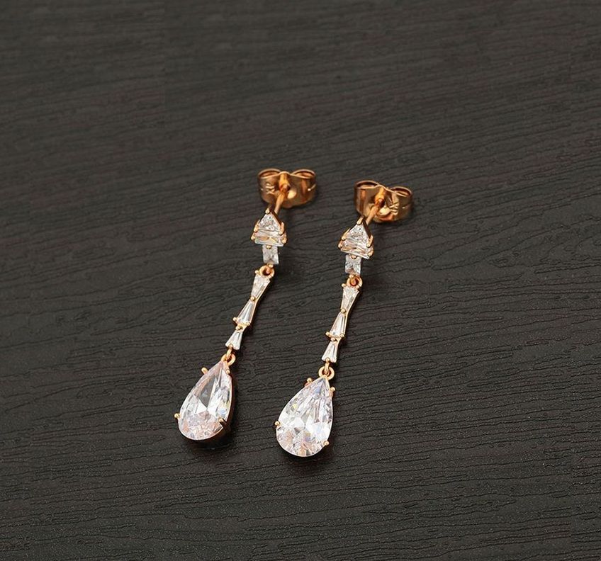 Aros Pendientes Colgantes Baño Oro 18kt Con Cristales --2
