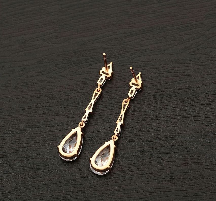 Aros Pendientes Colgantes Baño Oro 18kt Con Cristales --3