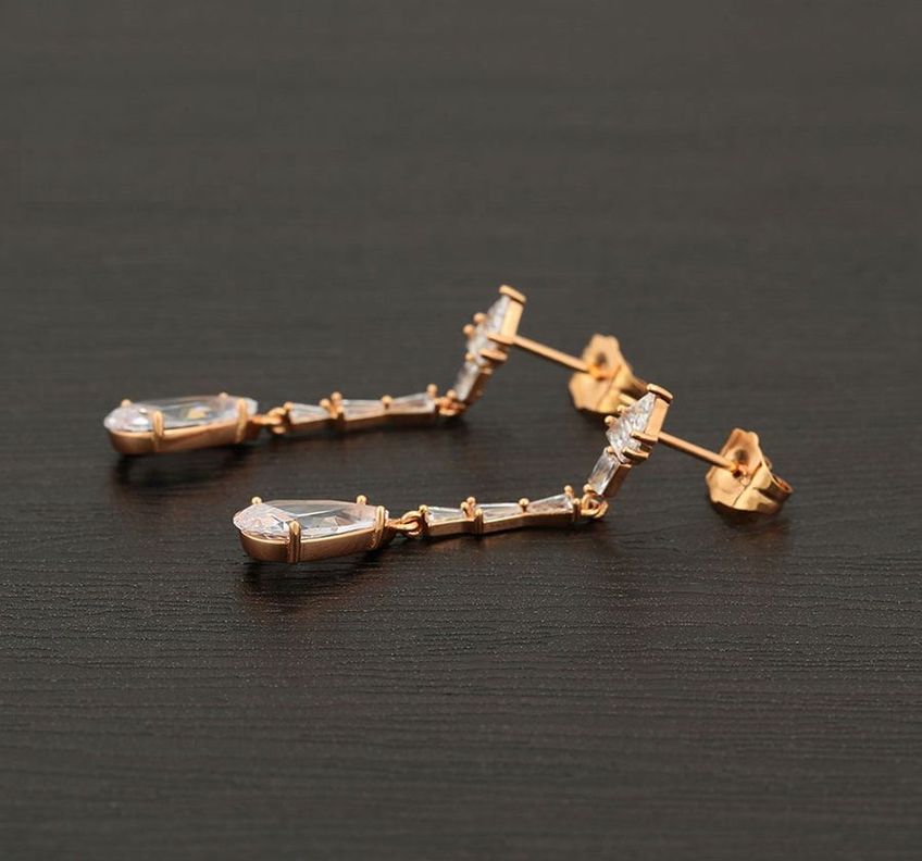 Aros Pendientes Colgantes Baño Oro 18kt Con Cristales --4