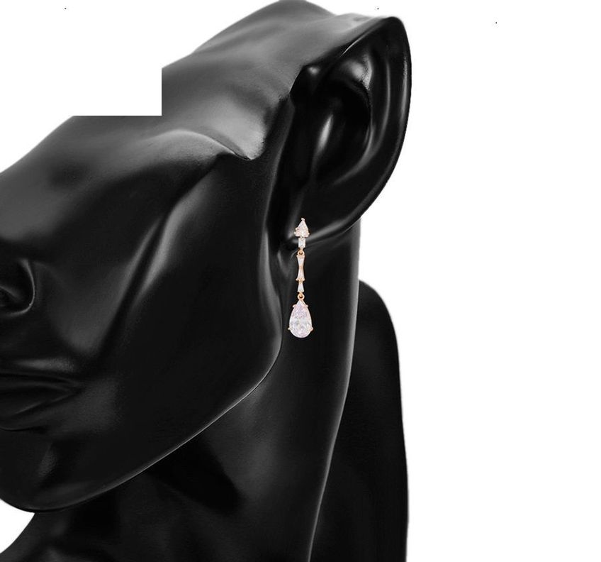 Aros Pendientes Colgantes Baño Oro 18kt Con Cristales --5