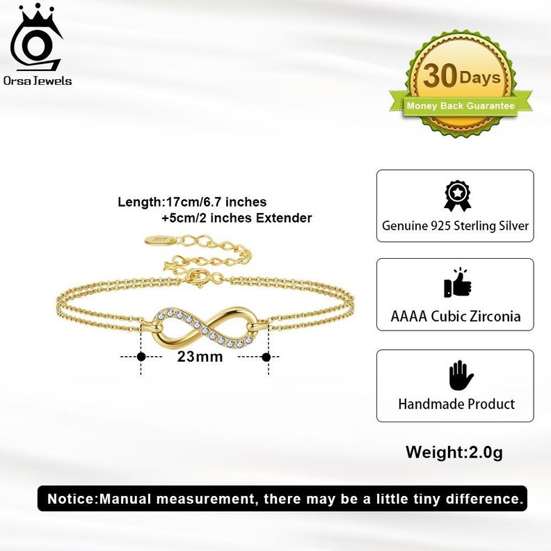 Pulsera Infinito Con Cristal Plata Baño Oro 18k Luxuryjoyascl -1