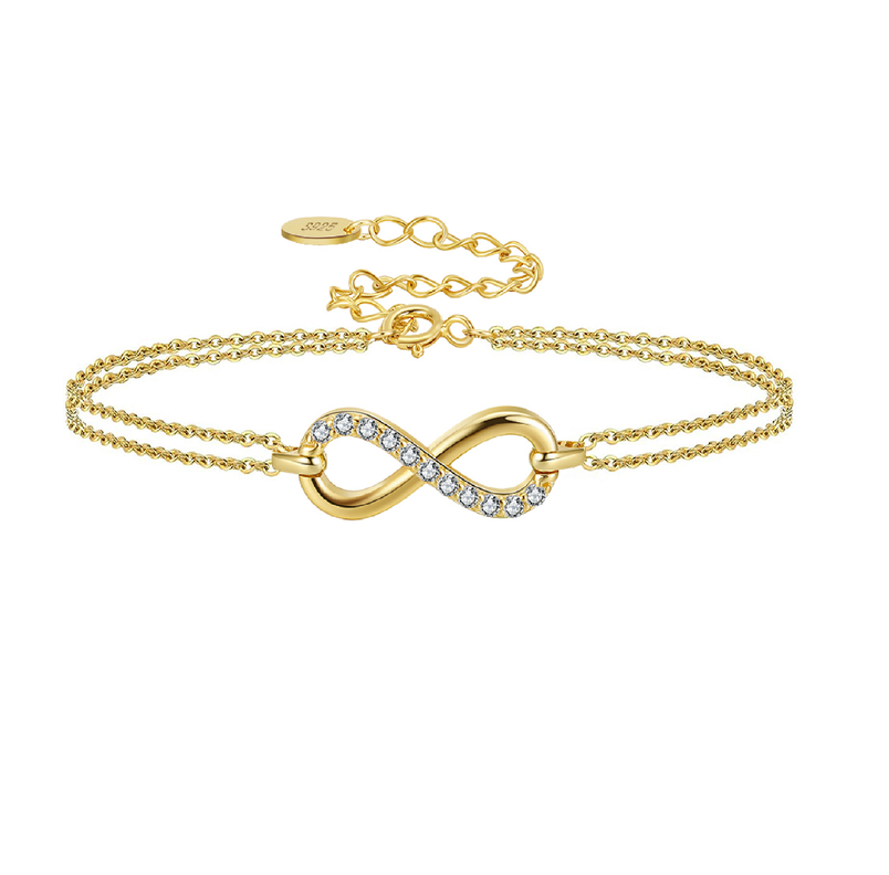 Pulsera Infinito Con Cristal Plata Baño Oro 18k Luxuryjoyascl -0