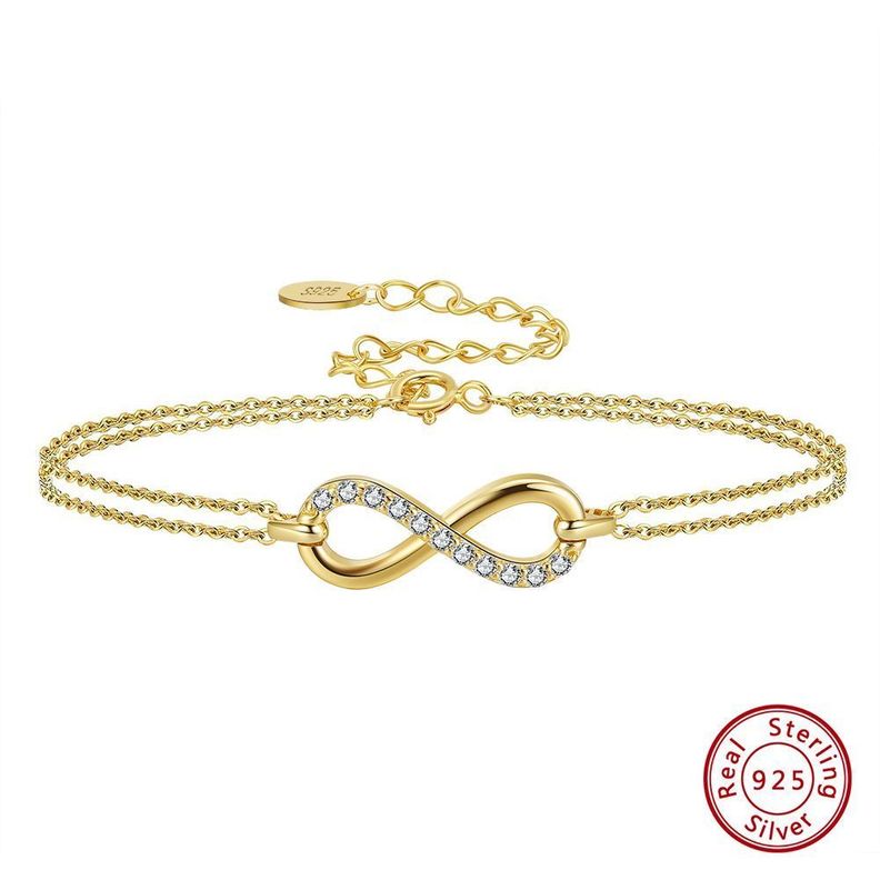 Pulsera Infinito Con Cristal Plata Baño Oro 18k Luxuryjoyascl -2