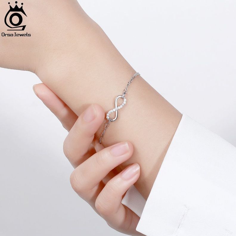 Pulsera Infinito Con Cristal Plata Baño Oro 18k Luxuryjoyascl -3