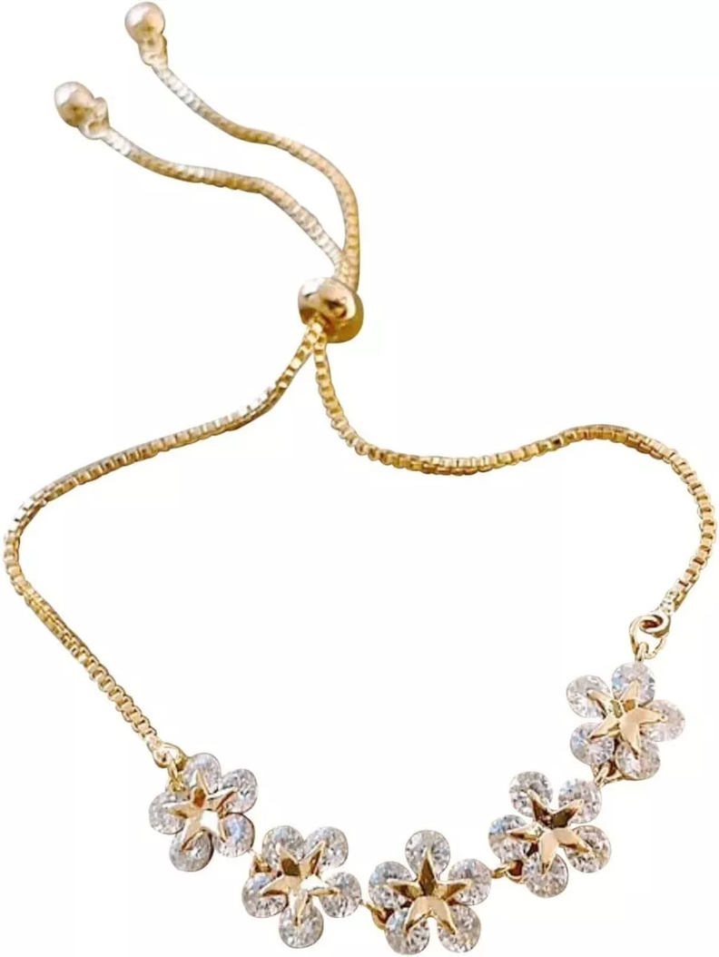 Pulsera Flores Hechas Con Cristal De Swarovski Oro -4