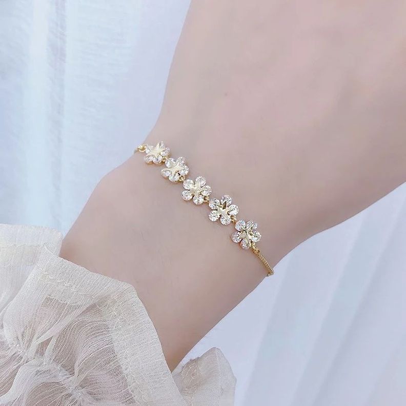 Pulsera Flores Hechas Con Cristal De Swarovski Oro -6