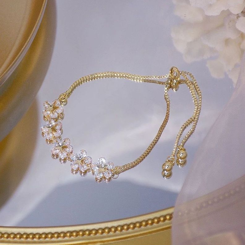 Pulsera Flores Hechas Con Cristal De Swarovski Oro -7