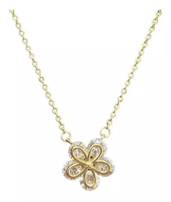 Collar Flor De Cristal Oro 18k bañado-0