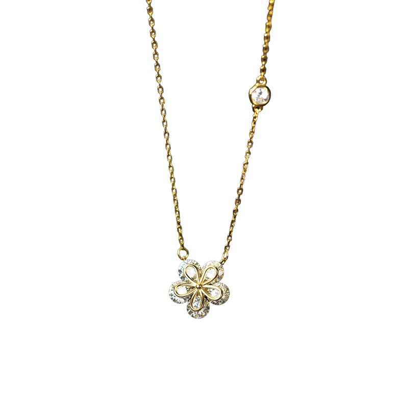 Collar Flor De Cristal Oro 18k bañado-1